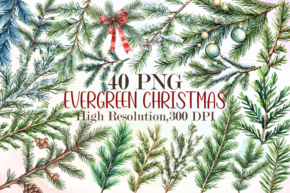 Evergreen Clipart Watercolor Christm, an Illustration by Sublimation Artist (Photo 1 of 6)