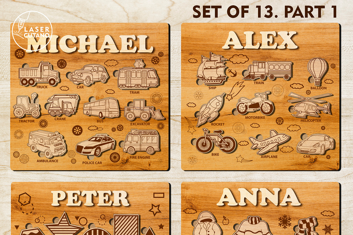 KIDS PUZZLES TEMPLATES, Cut Files, a Templates & Theme by LaserCutano (Photo 3 of 10)