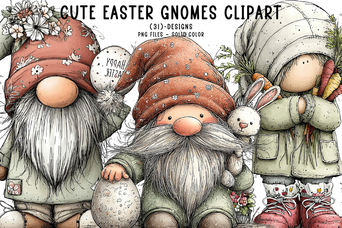Cute Easter Gnomes Clipart, an Illustration by CreationArt (Photo 1 of 6)