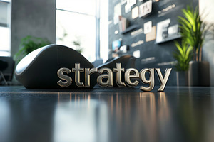 Gold Letters Spelling Strategy on Office Desk, an Abstract Photo by Natalia Klenova's Shop