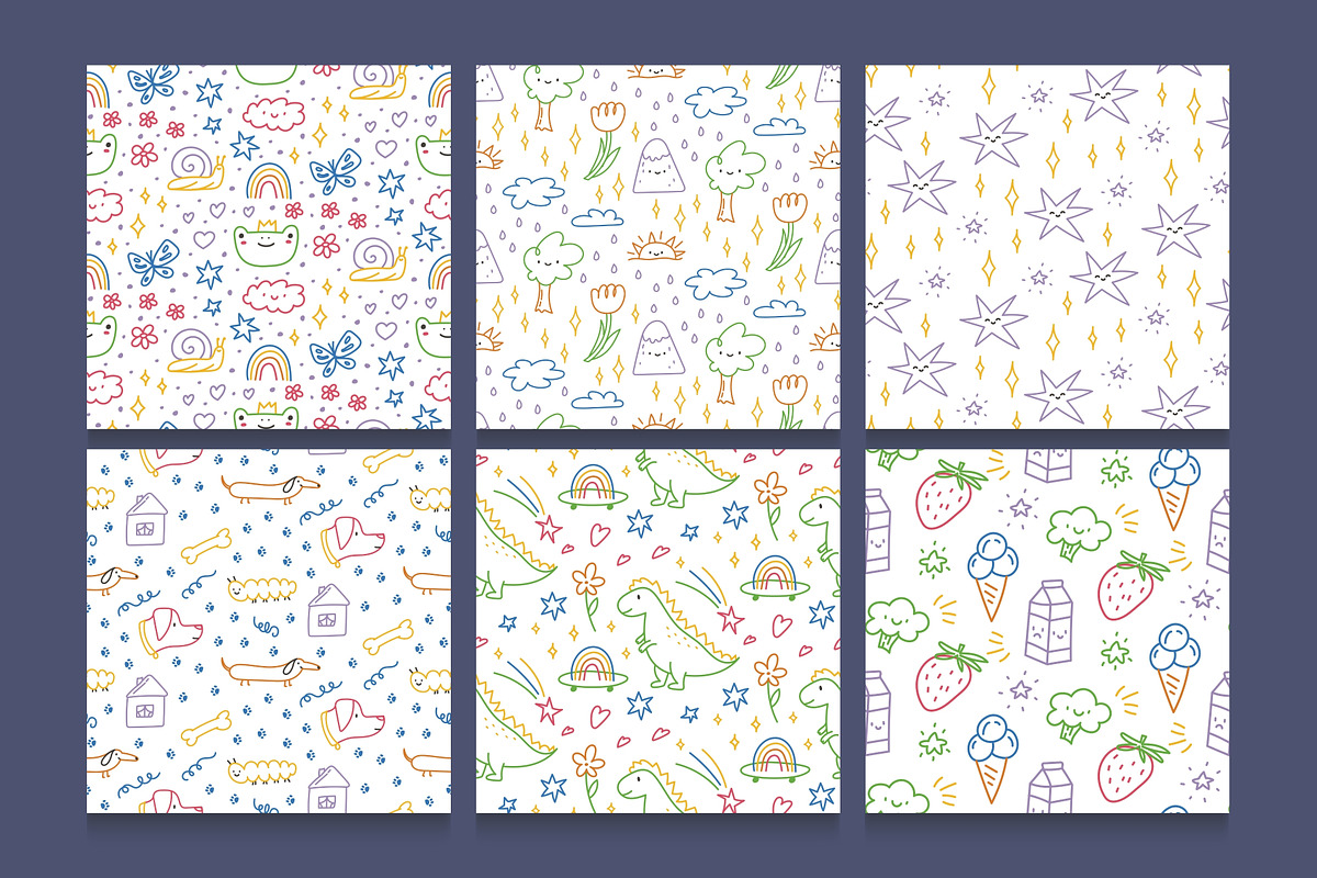 Hand-Drawn Kids Doodle Patterns, a Pattern Graphic by Kristina Chistiakova (Photo 3 of 8)