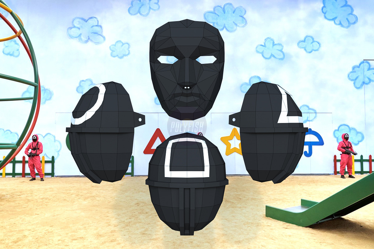 Mask Squid Game 3D model template, a Graphic by PolyFish (Photo 3 of 7)