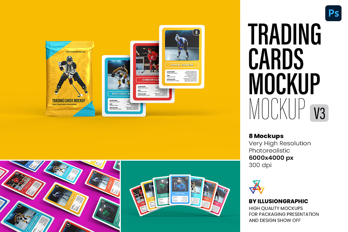 Trading Cards Mockup v3 - 8 views, an Advertising Mockup by Illusiongraphic (Photo 1 of 18)