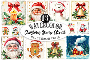 Christmas Stamp Clipart Bundle
