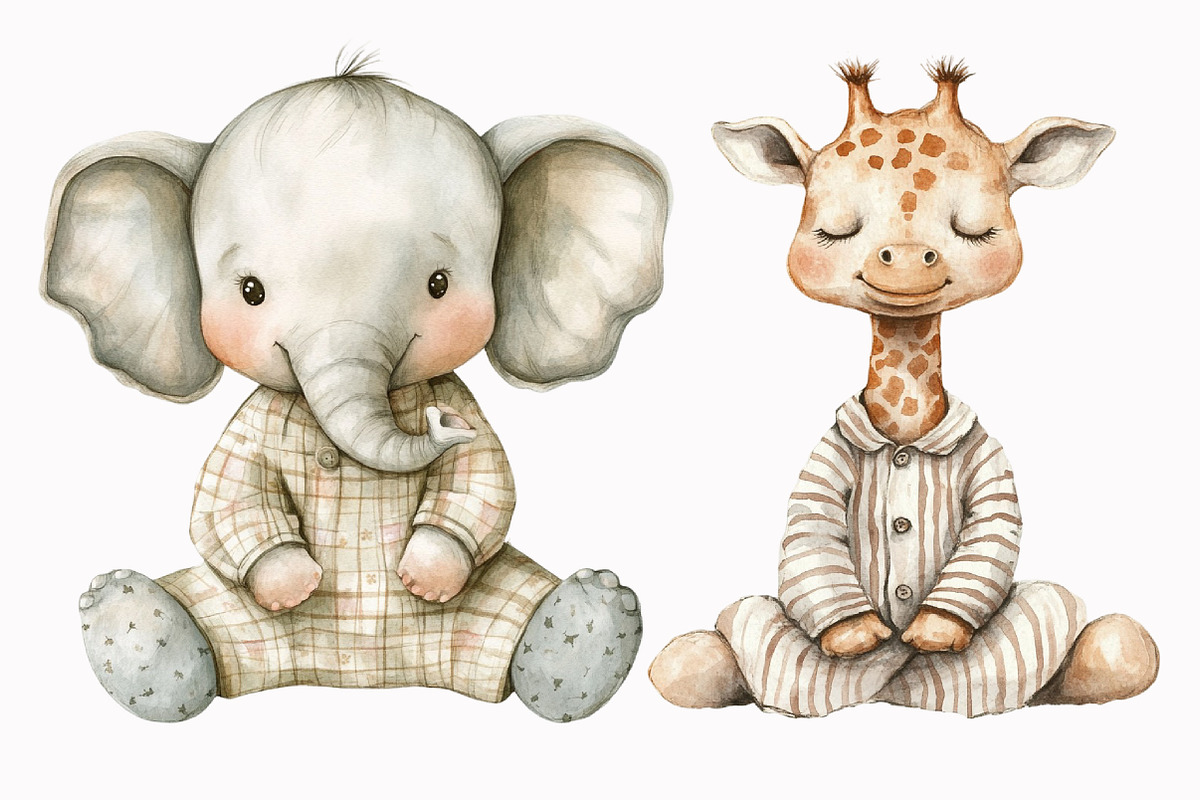 Watercolor Sleepy Animals Clipart, an Illustration by Design Market (Photo 7 of 7)