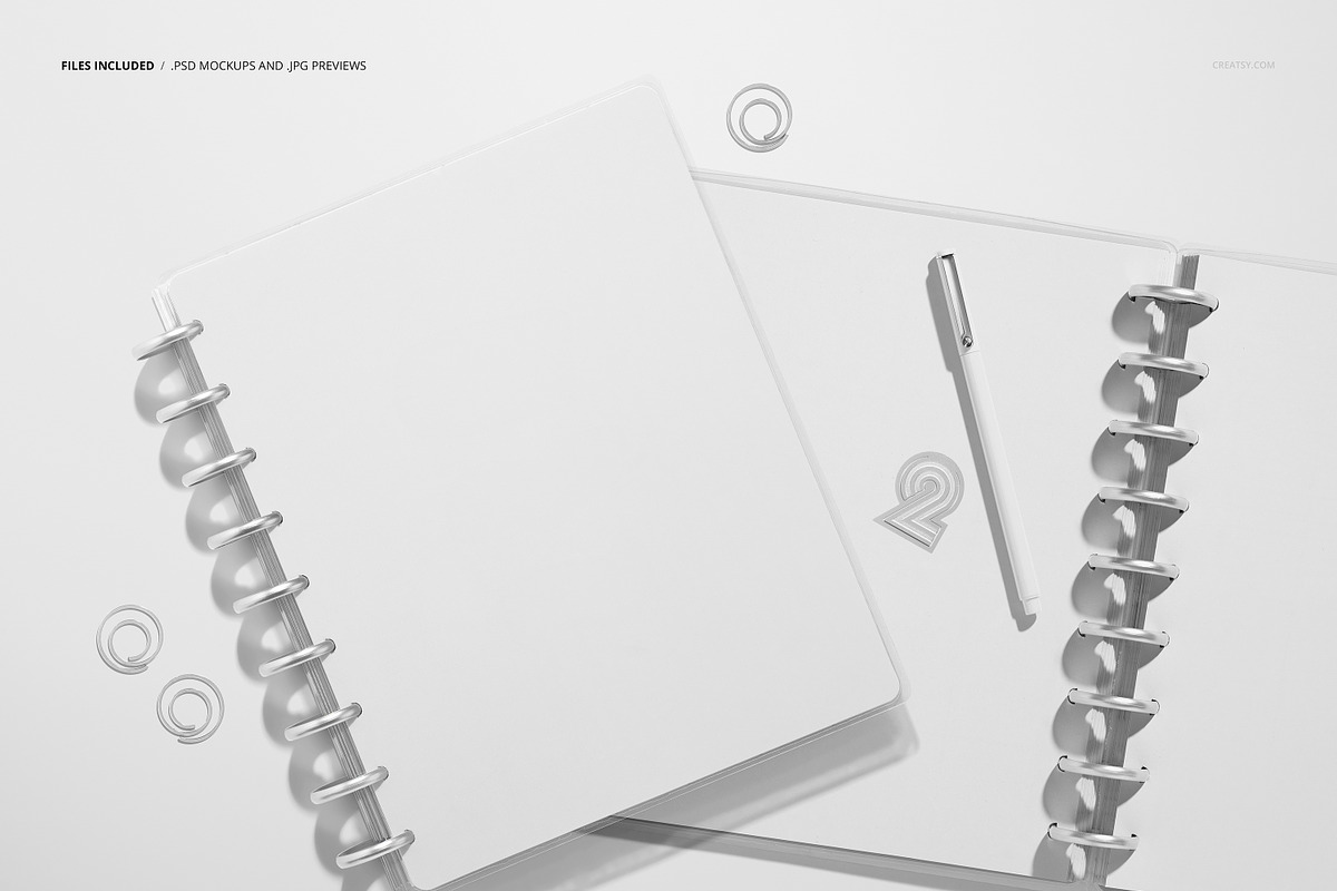 Top View Two Spiral Planners mockup, a Pens & Pencil Mockup by creatsy5 (Photo 2 of 5)
