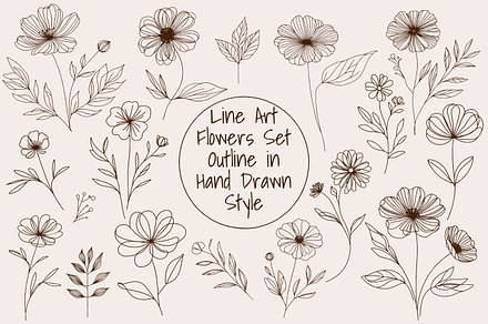 Hand Draw Line Art Flowers Set, an Object Graphic by zahidhossainalif