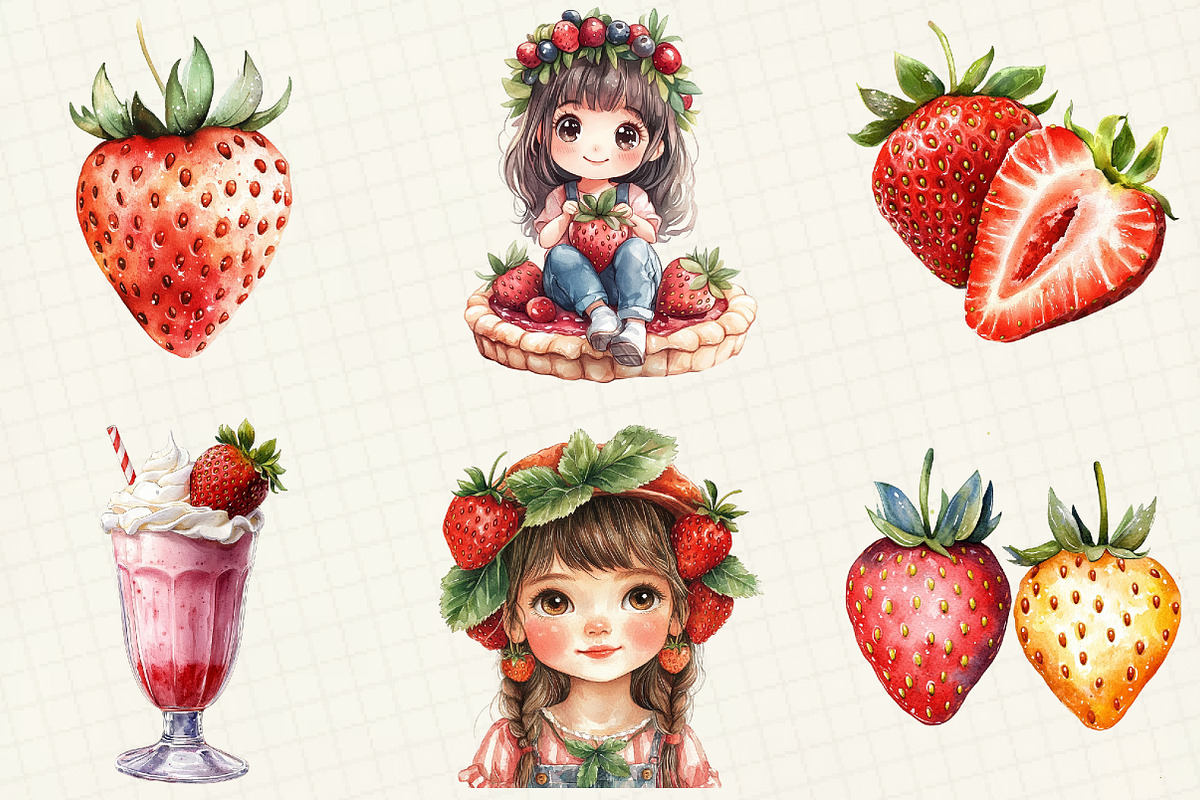 Watercolor Strawberry Clipart, an Illustration by OK Design (Photo 5 of 5)