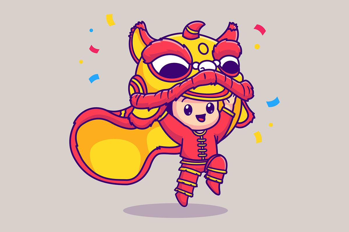 Cute Boy Playing Barongsai Cartoon, a Person Illustration by Catalyst Labs (Photo 1 of 3)