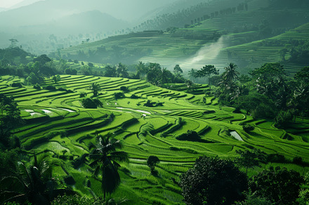 A vibrant green field with lush tree, a Photo by Iftikhar Alam