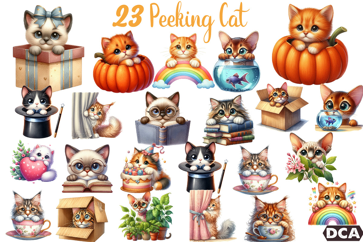 Peeking Cat Breed Clipart Bundle, an Illustration by DreamCafeArt (Photo 1 of 7)