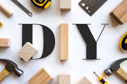 A flat lay showcasing the word DIY