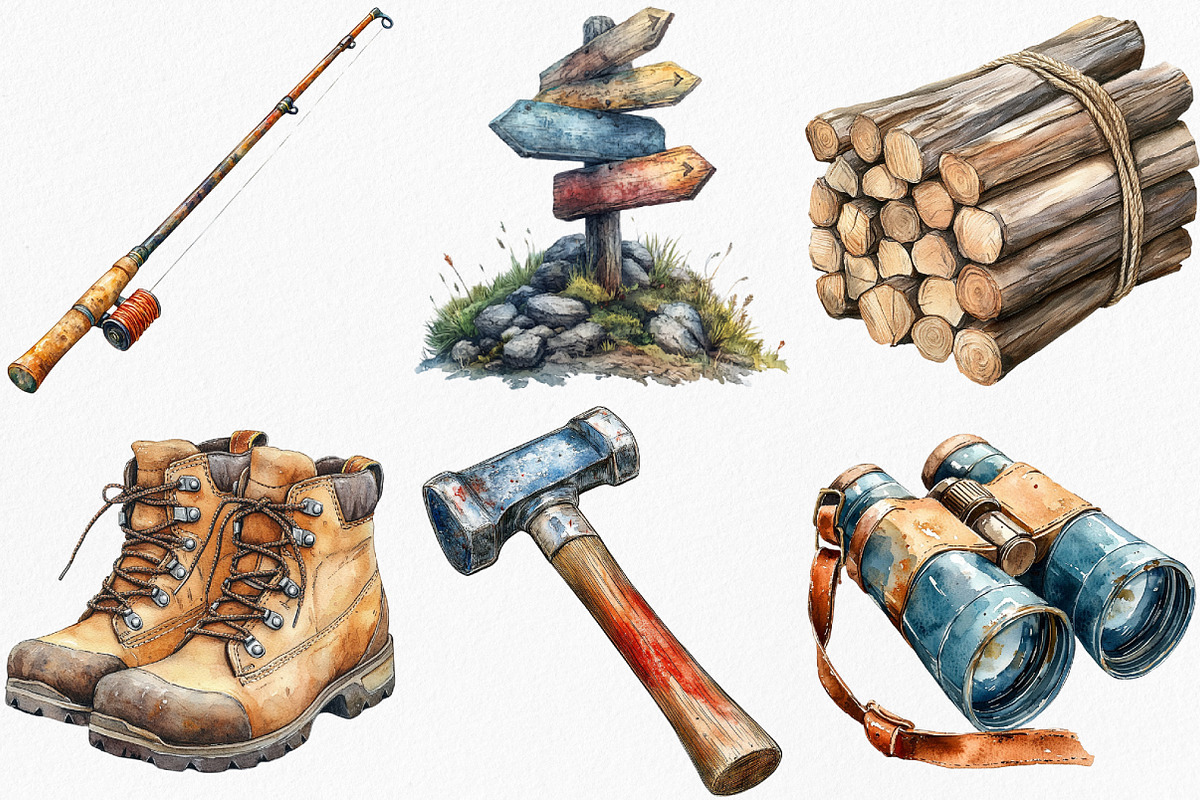 Vintage Retro Camping Clipart, an Illustration by Canvas Craft (Photo 3 of 8)