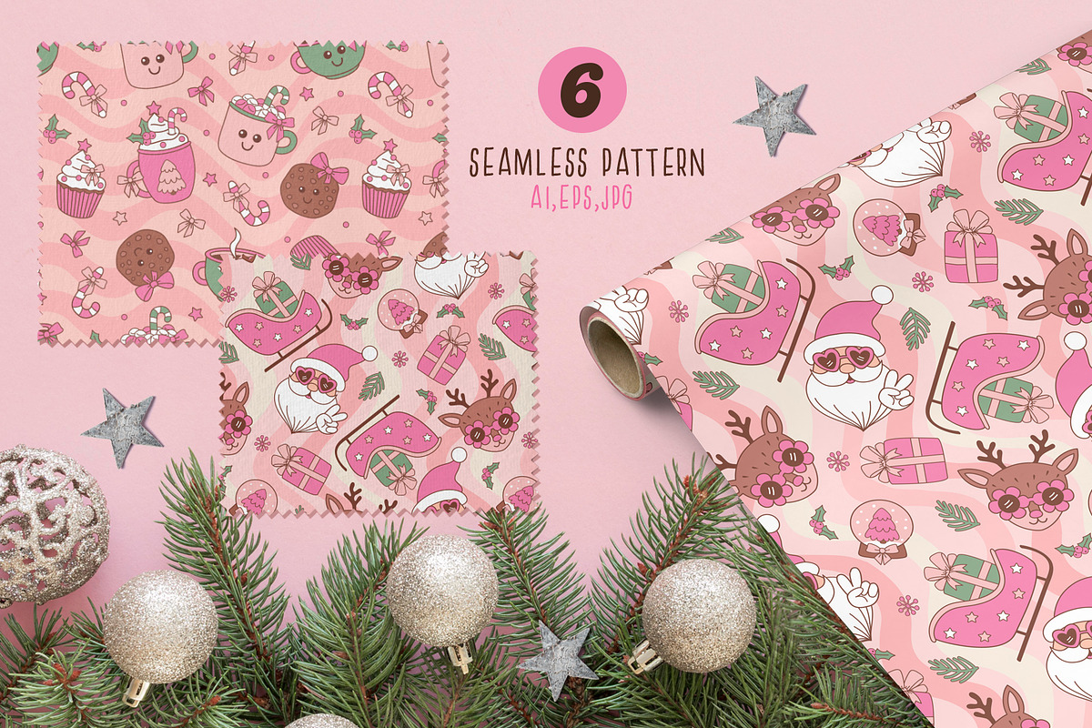 Pink Christmas Vector Collection, a Seasonal Illustration by NataKa (Photo 5 of 11)