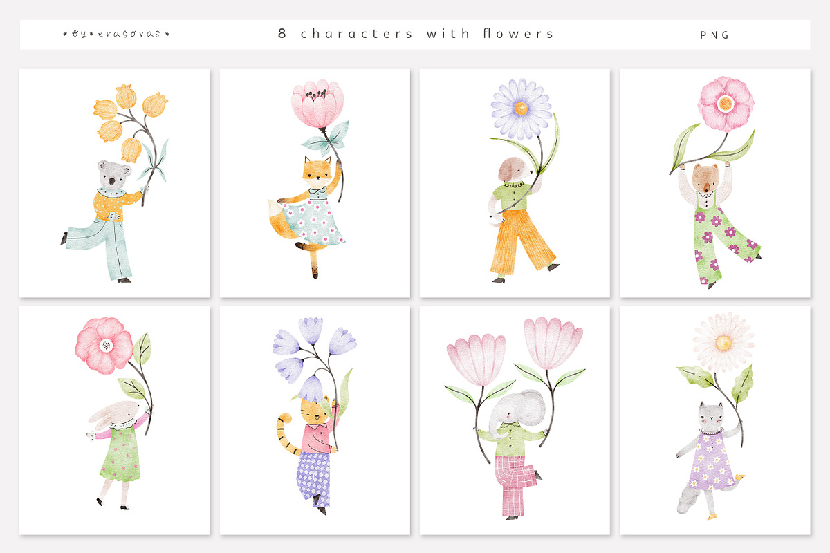 FLOWER DANCE illustrations&patterns, an Animal Illustration by erasovas (Photo 2 of 11)