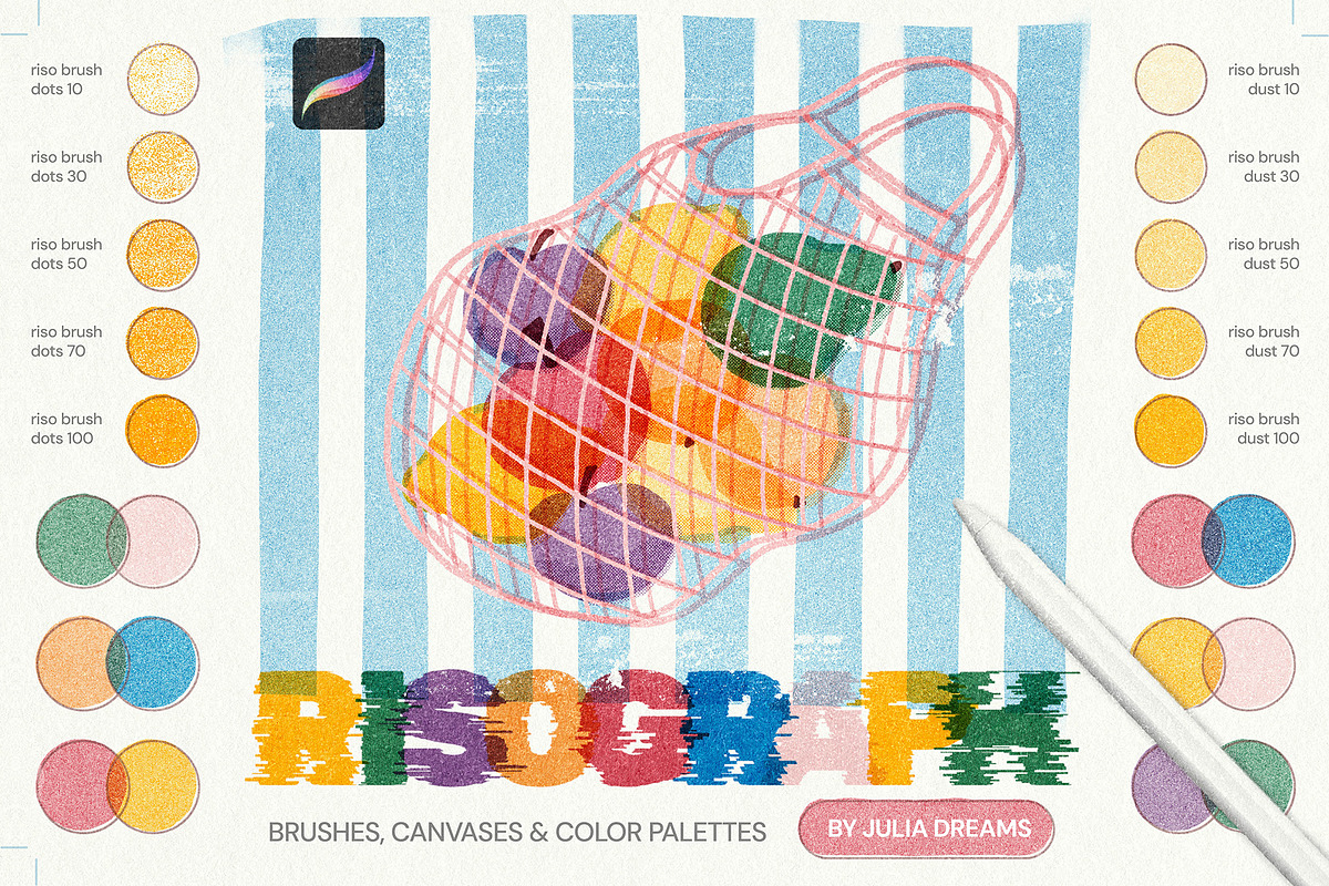 Risograph Studio for Procreate, a Brush Add-On by Julia Dreams (Photo 1 of 9)