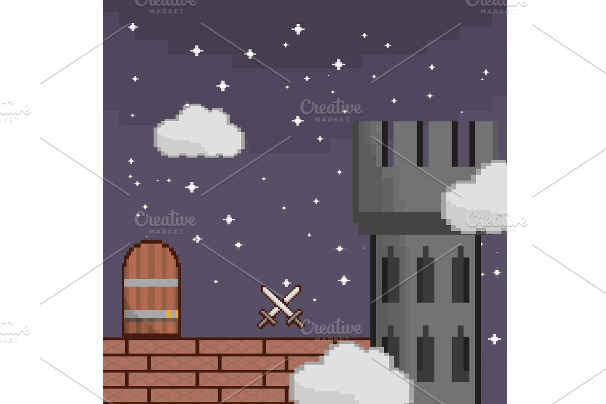 pixel art medieval screen, an Object Illustration by studiogstock