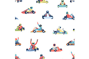 Karting cars seamless pattern. Flat, a Sport Illustration by LadadikArt