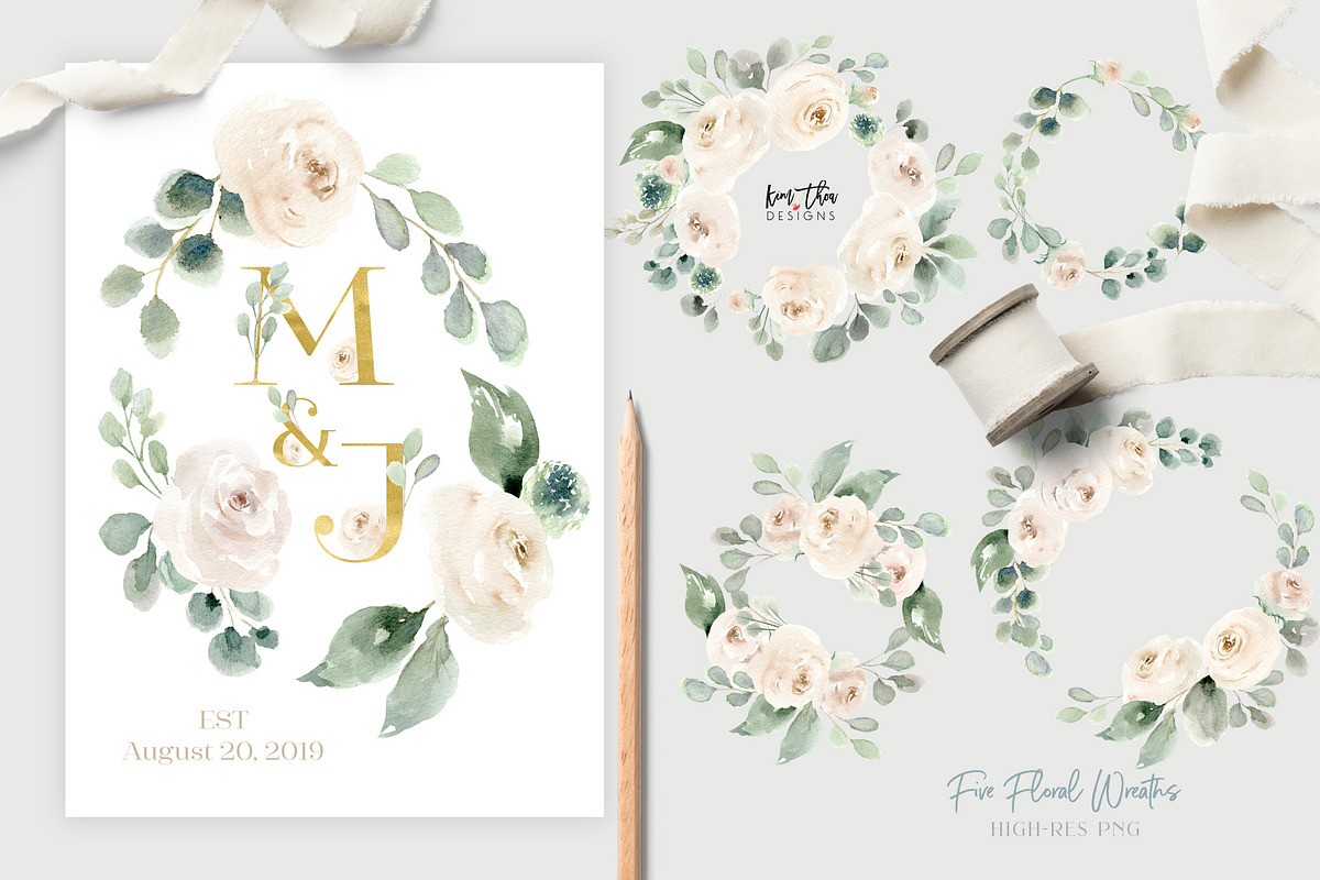 White Flowers with Greenery, an Illustration by Kim Thoa Designs (Photo 6 of 9)