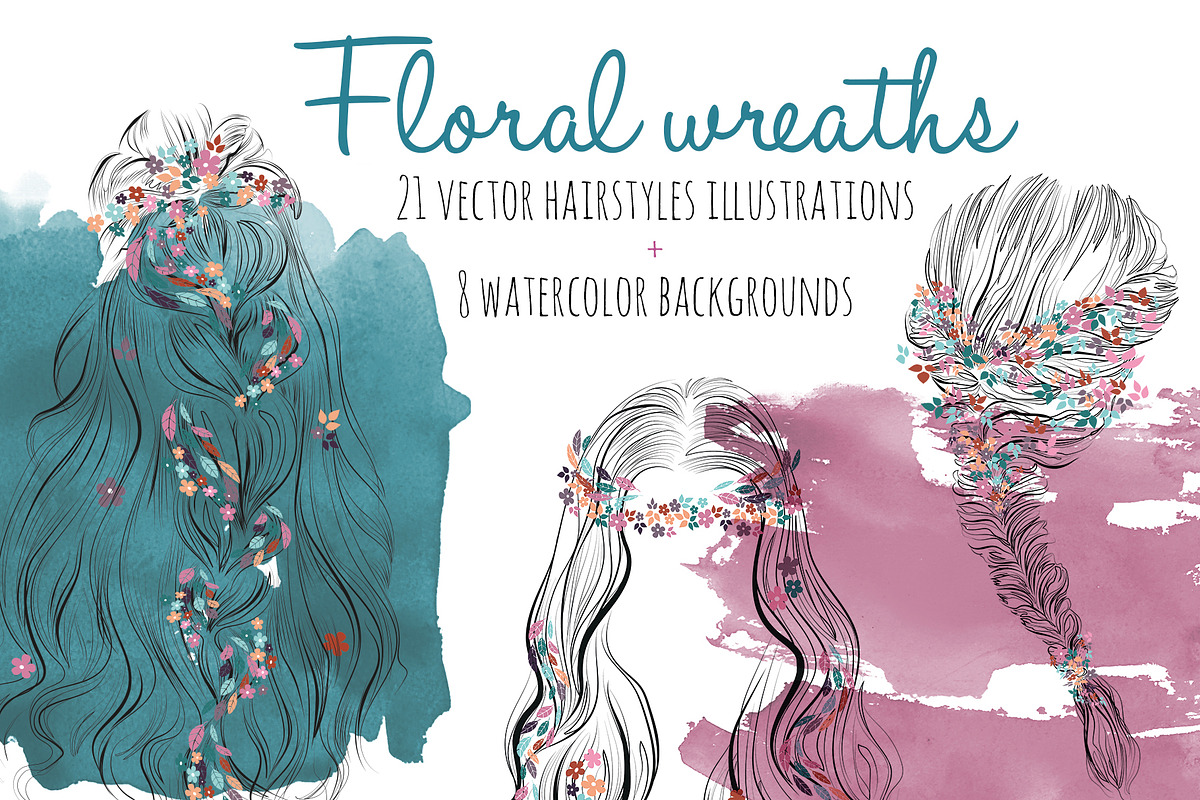 Line art hair styles with flowers, a Person Illustration by esylvia (Photo 1 of 7)