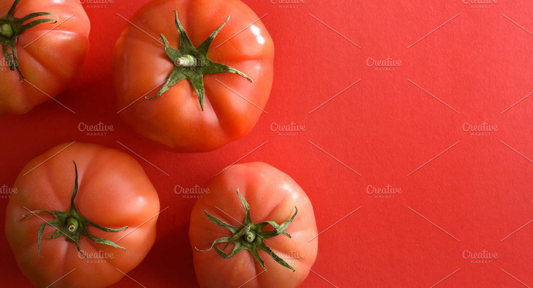 Fresh Tomatoes on Red Background Flat Lay, a Food & Drink Photo by Davizro's Market