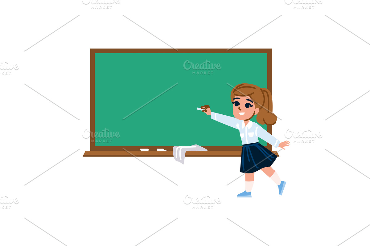 Schoolgirl writing on green, an Object Illustration by pikepicture
