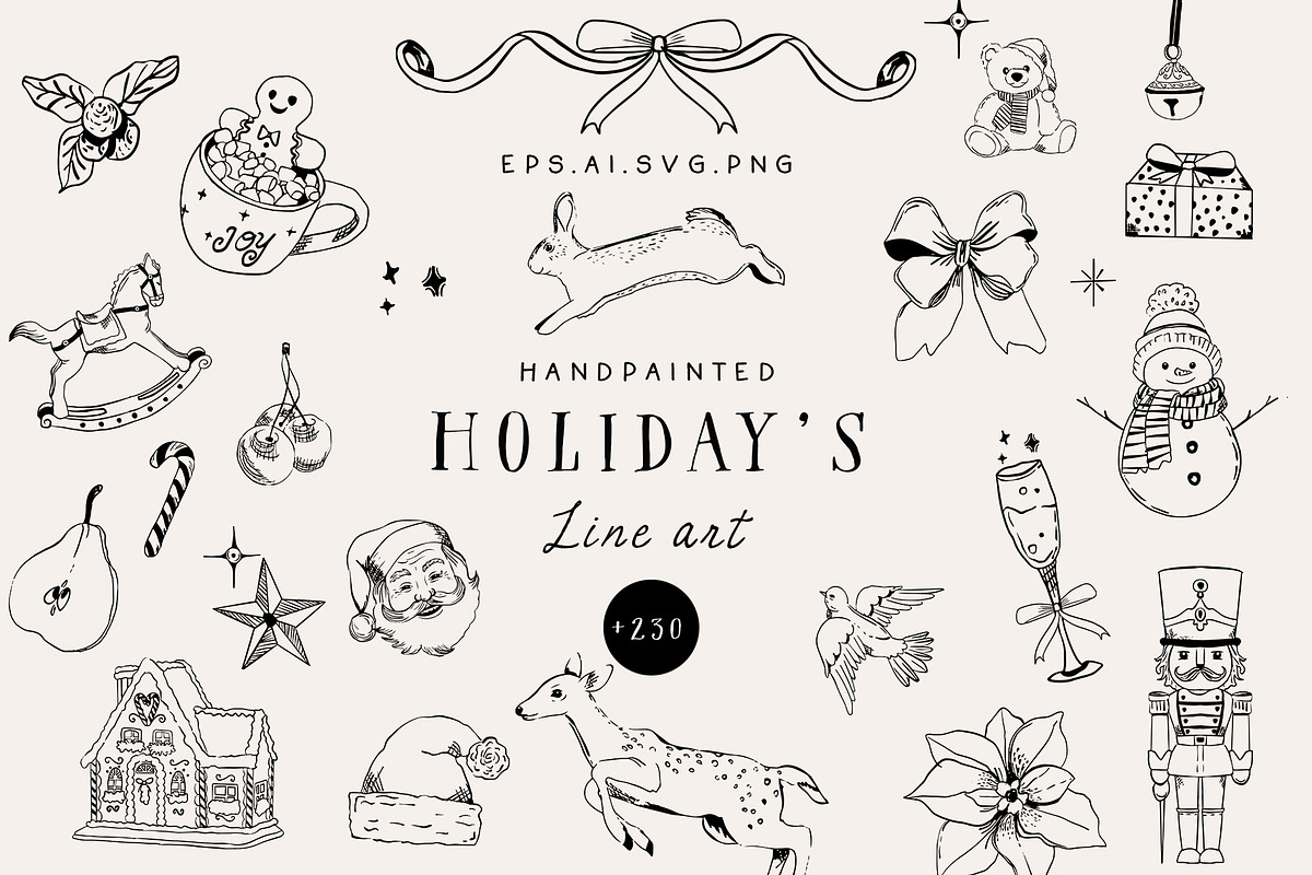 Christmas holiday doodle line art, a Decorative Illustration by Grace Noboa Illustrations (Photo 1 of 10)