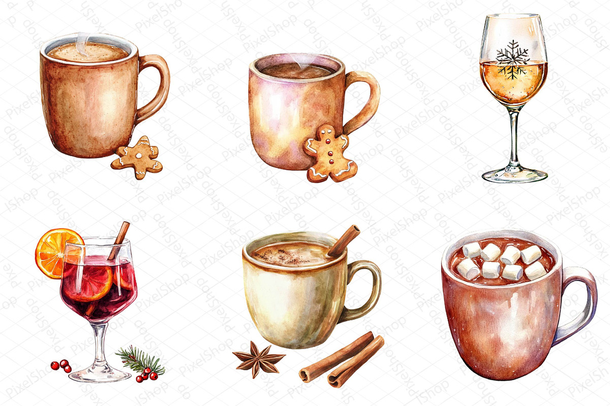 Watercolor Christmas Drinks Clipart, an Illustration by DreamPrint404 (Photo 3 of 7)