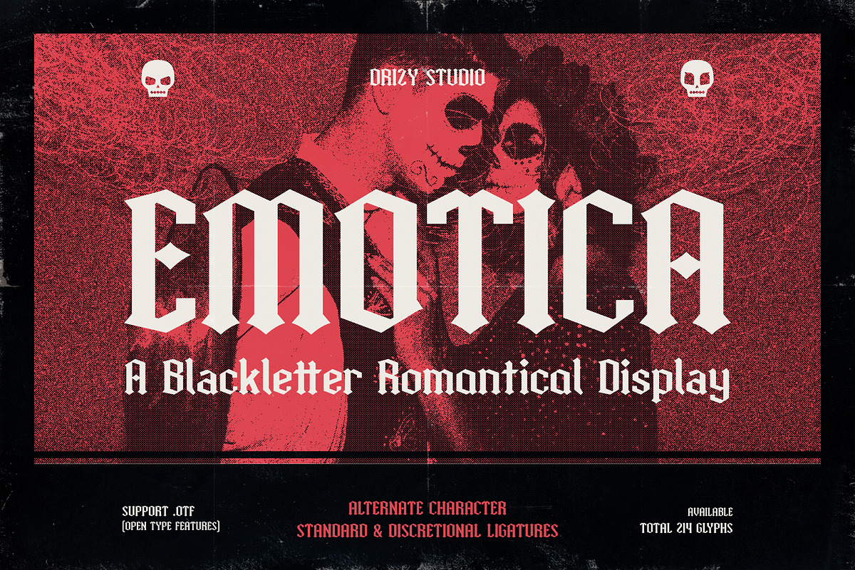 Emotica – Blackletter Romance Font, a Serif Font by Drizy (Photo 1 of 10)