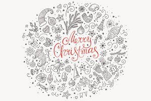 Merry Christmas doodle greeting card