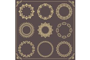 Vintage Big Set of Round Vector, a Decorative Illustration by FineArtStudio
