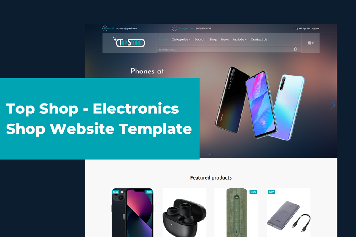Top Shop - Electronics Shop Website, a HTML Template by Ordasoft (Photo 1 of 3)