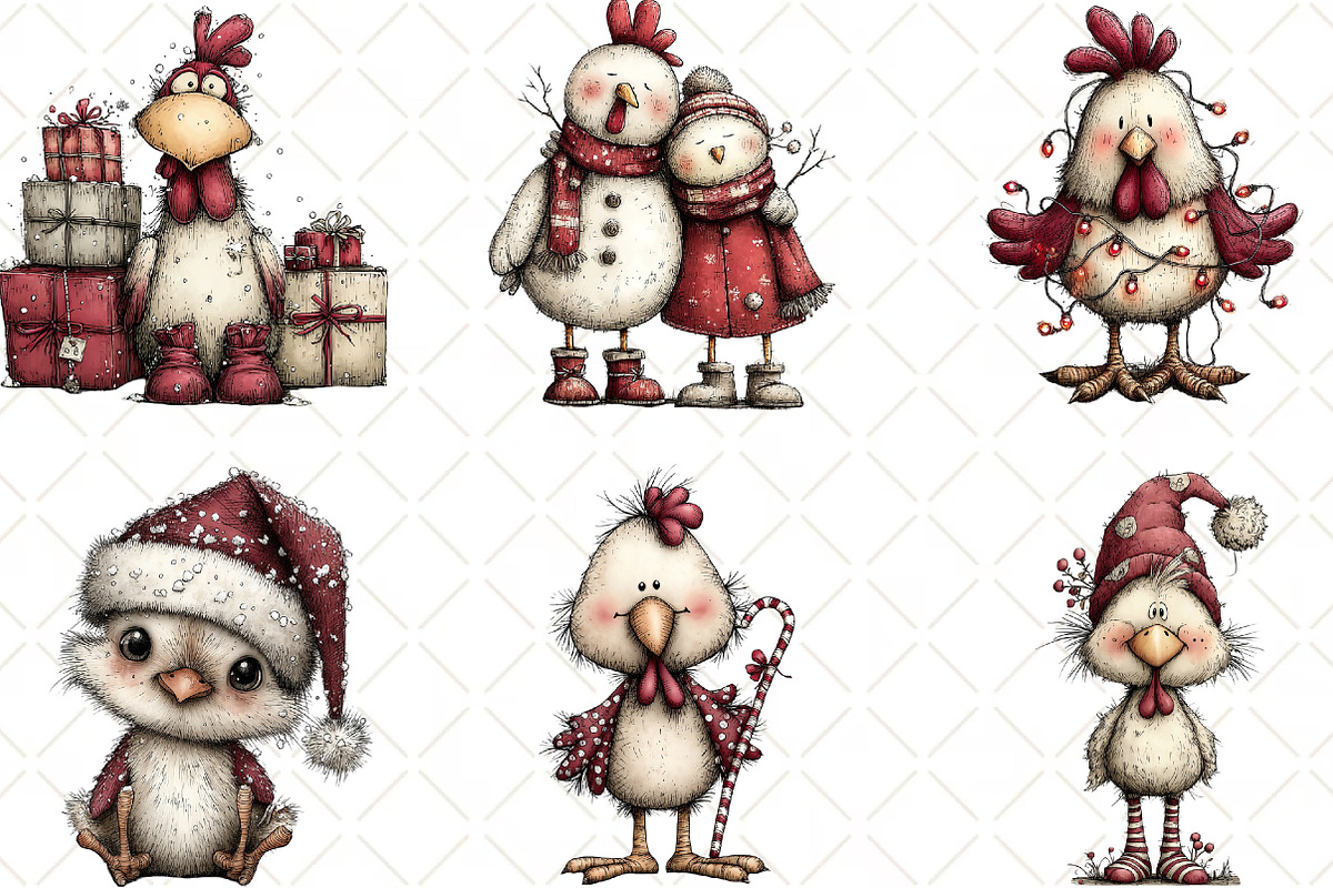Christmas Chicken Clipart, an Illustration by Black Bird Studio (Photo 2 of 6)