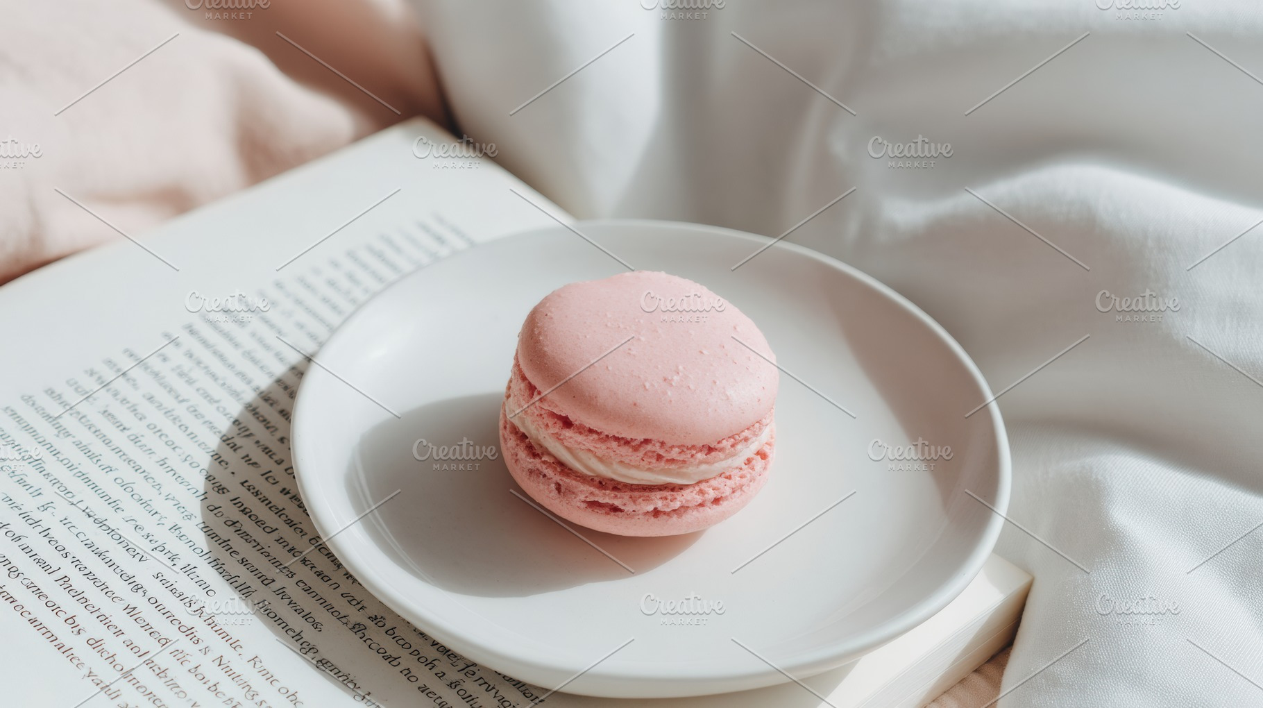 Pink Macaron on White Plate, a Food & Drink Photo by Virgo Studio