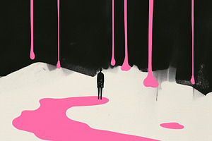 A surreal illustration featuring a solitary figure standing on a white surface,, a Photo by Textures & Backgrounds