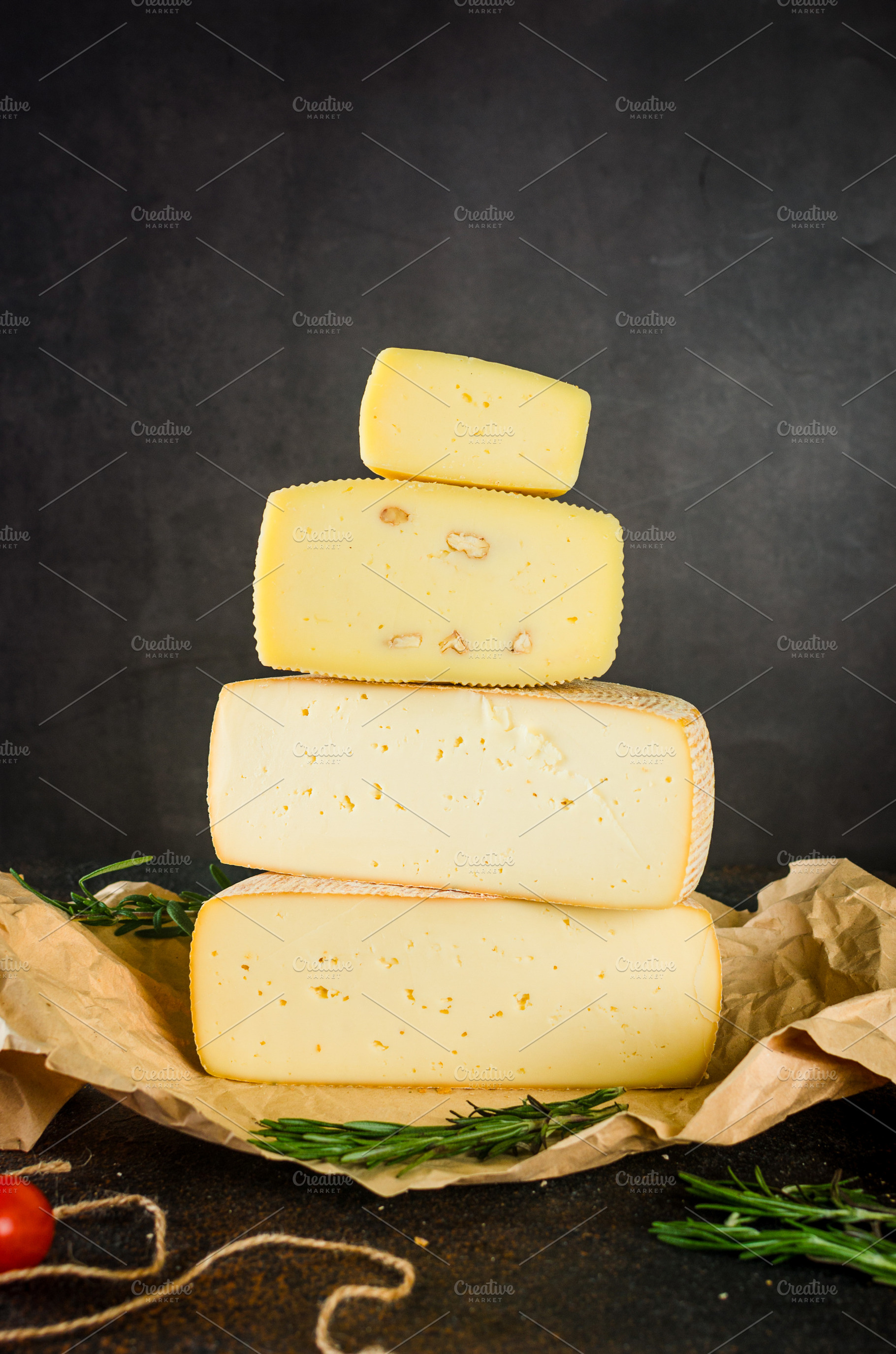 Set of various cheeses on wooden board. Large assortment of craf, a Food & Drink Photo by vimart