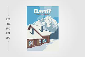 cabin ski resort vintage poster, a Wallpaper Graphic by lawoel