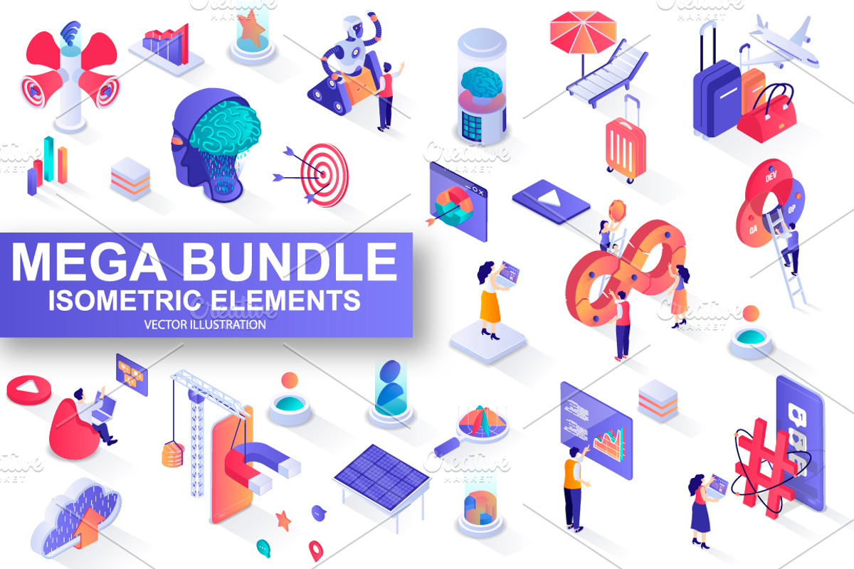 Mega Bundle Isometric Elements, an Illustration by alexdndz (Photo 1 of 27)
