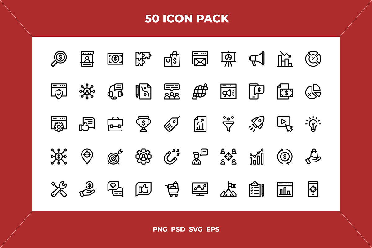 Marketing icons, an Outline Icon by Wencory (Photo 1 of 2)