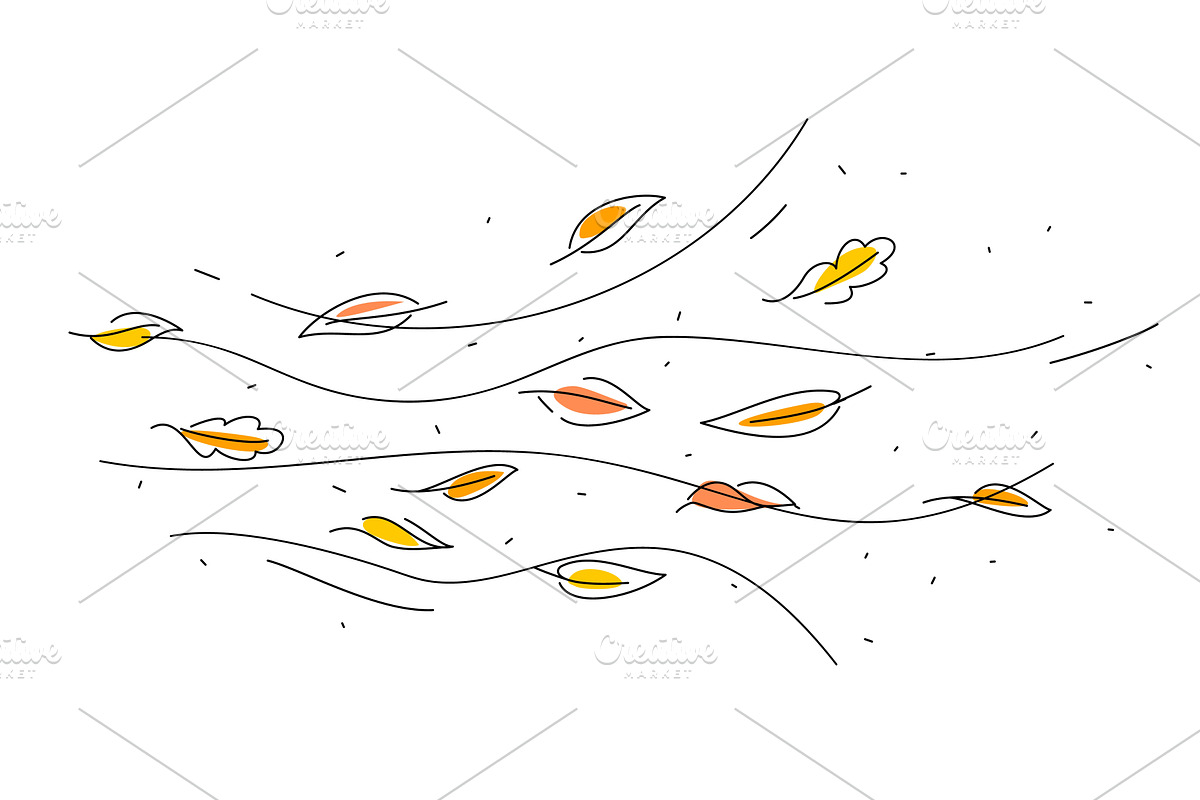 Wind air doodle autumn leaves, an Object Illustration by Vector Tradition