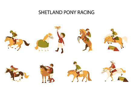 Shetland pony racing clipart set