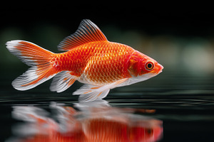 Vibrant orange goldfish swimming, a Photo by MistyDay