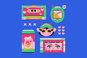 Blue Retro Anime Asset Illustration, an Object Illustration by graphicook
