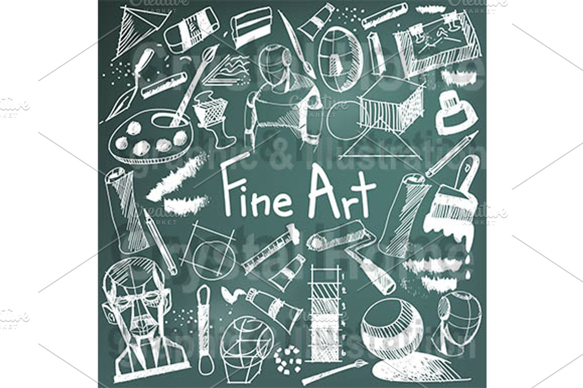 Fine art education blackboard doodle, an Education Illustration by Crytal Home Graphics