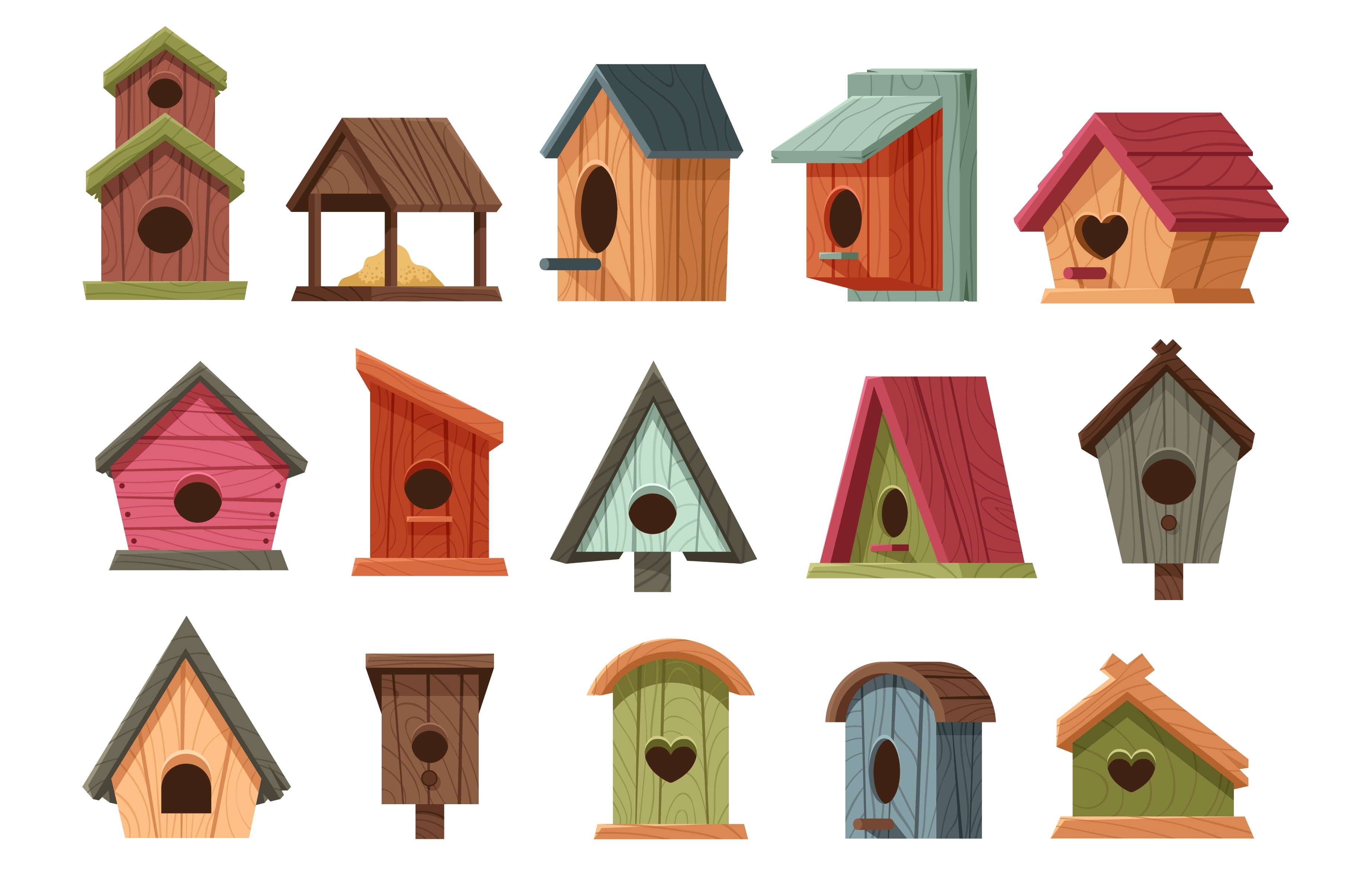 Cartoon Wooden Bird Houses Rustic by Winwinart  Creative Market