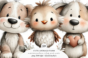 Watercolor cute animals farm clipart, an Illustration by SinaCreation (Thumbnail 1 of 10)