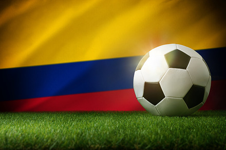 Colombia national team background with ball and flag top view, a Sports & Recreation Photo by Davizro's Market