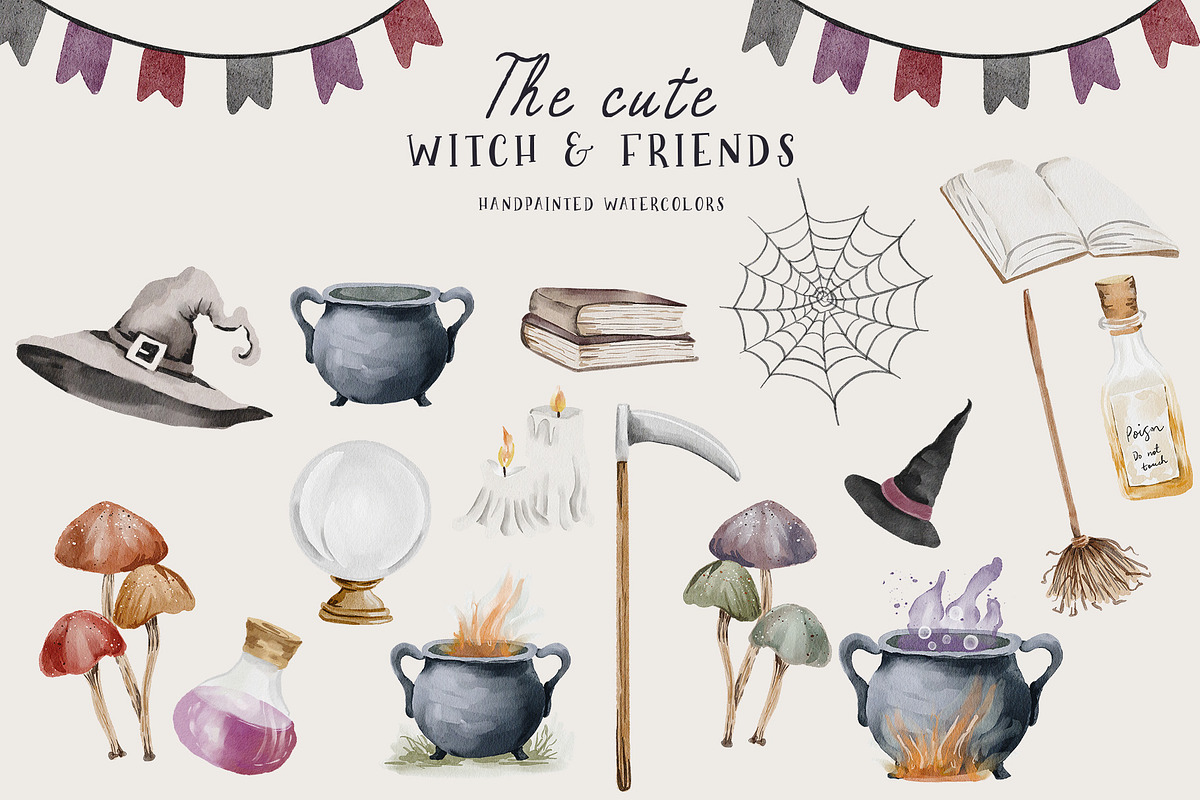 Cute Halloween watercolor clipart, a Seasonal Illustration by Grace Noboa Illustrations (Photo 6 of 12)