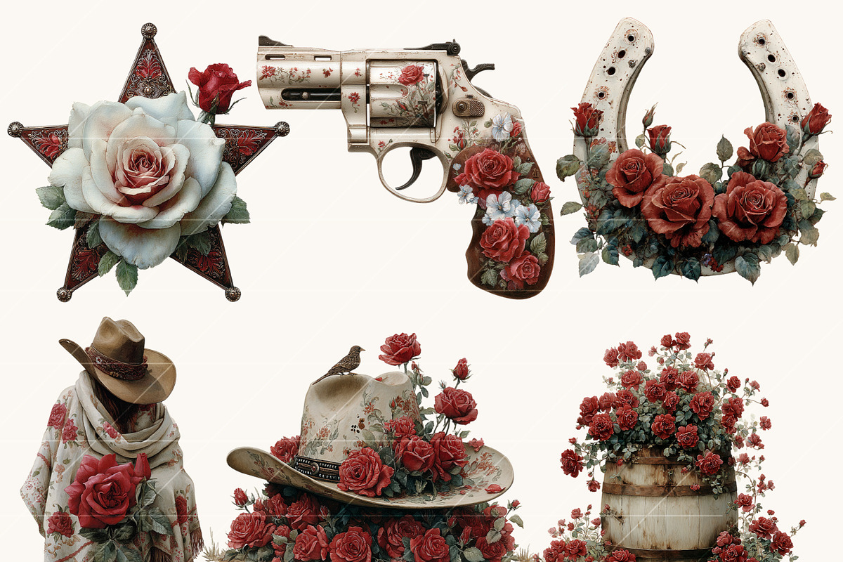 Watercolor Red Rose Western Clipart, a Person Illustration by BusyDaydesign (Photo 3 of 9)