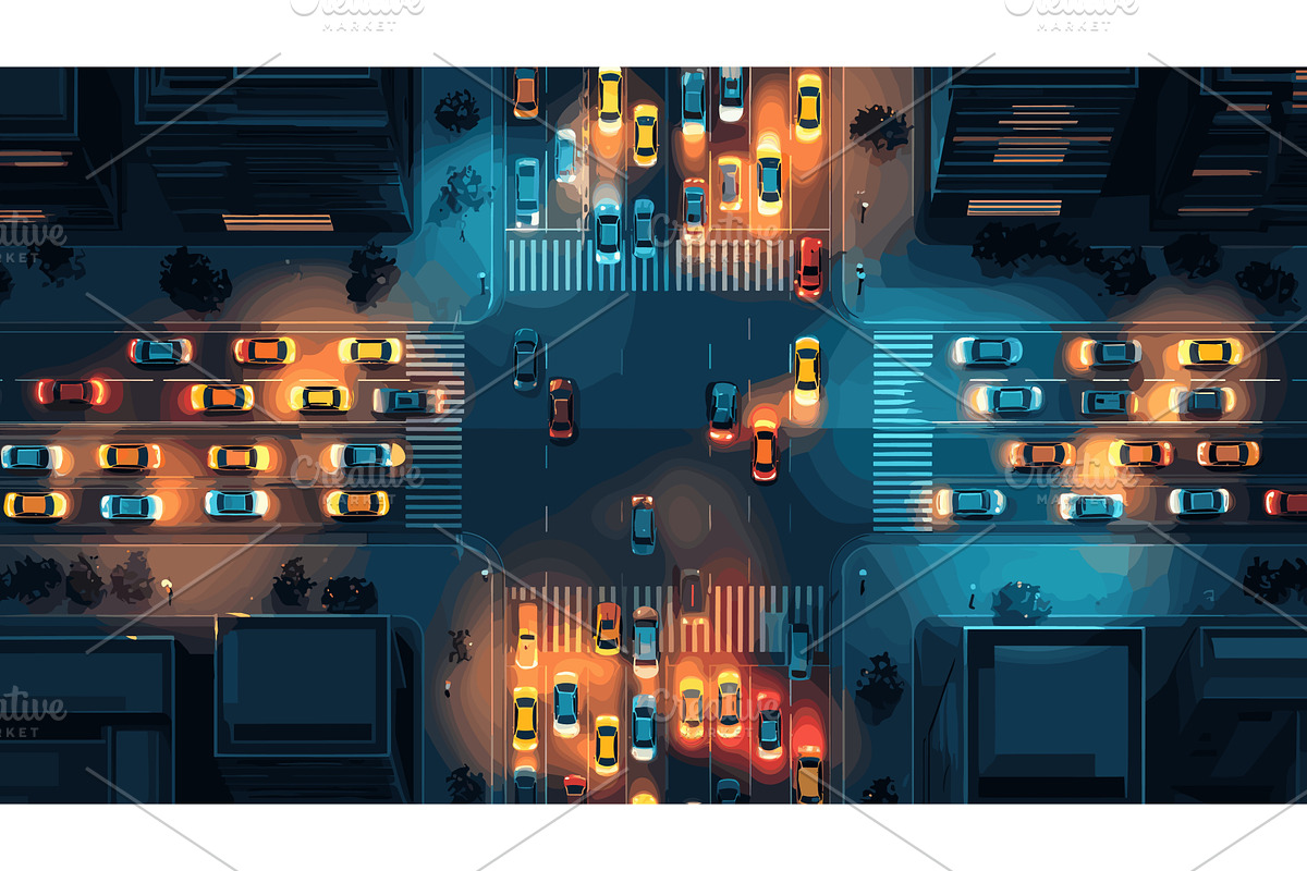 Night traffic top view. Passenger, a Transportation Illustration by Stock-Smart-Start